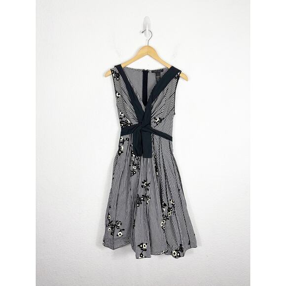 Marc Jacobs Black & White Gingham Floral Dress Size 6 Fit & Flare Sleeveless - Picture 3 of 12